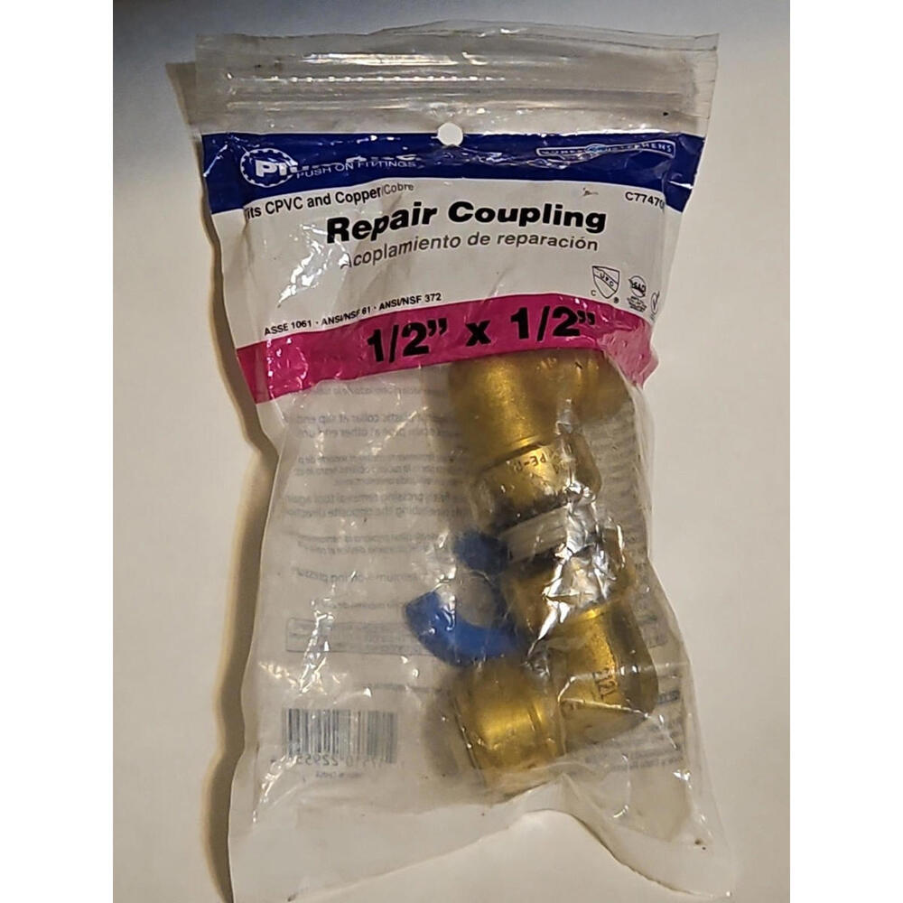 PlumBite 1/2”x 1/2”X4" Brass Repair Coupling Fits CPVC & Copper SharkBite Style